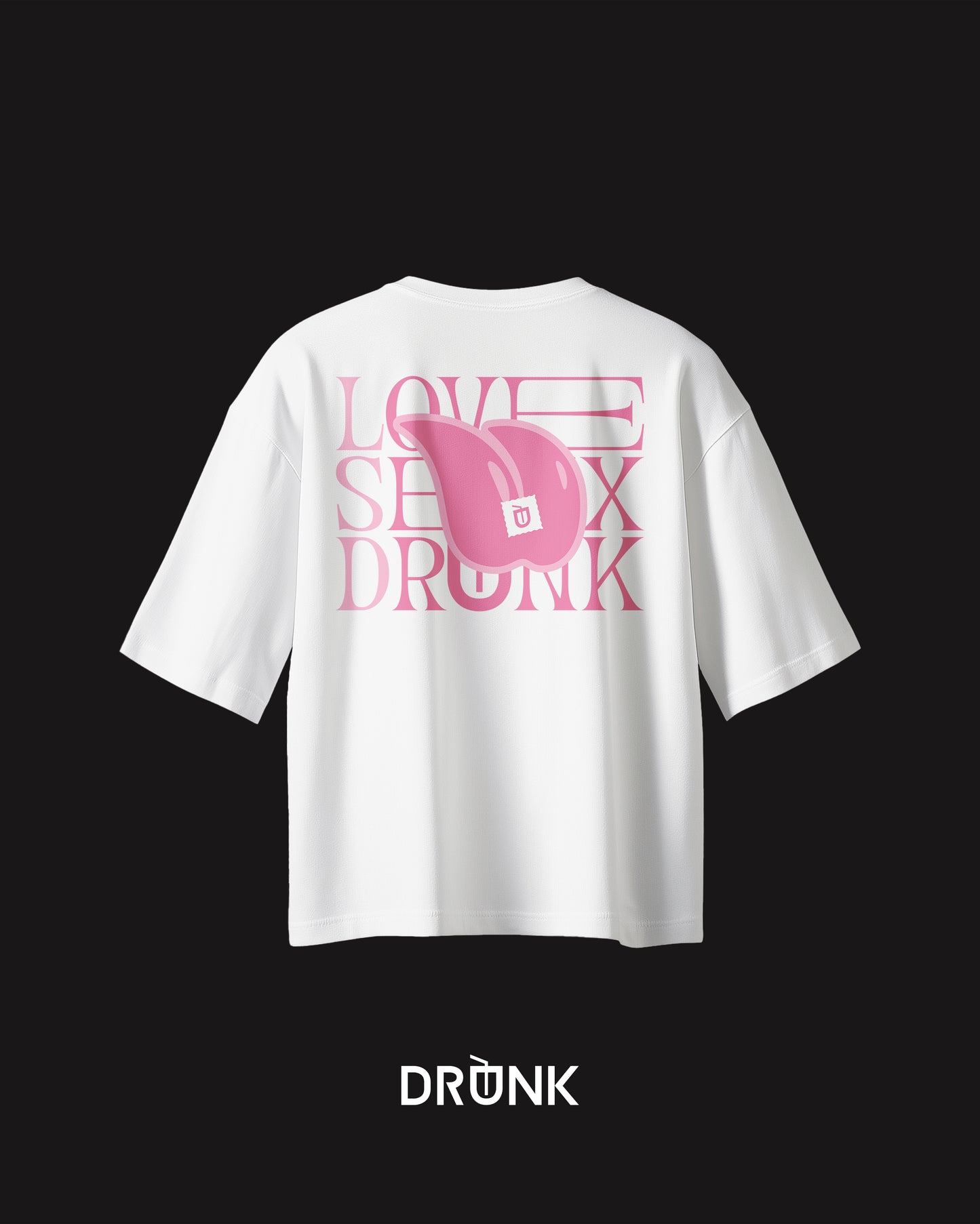 Love Sex Drunk - T-Shirt Bianca e Dettagli Rosa